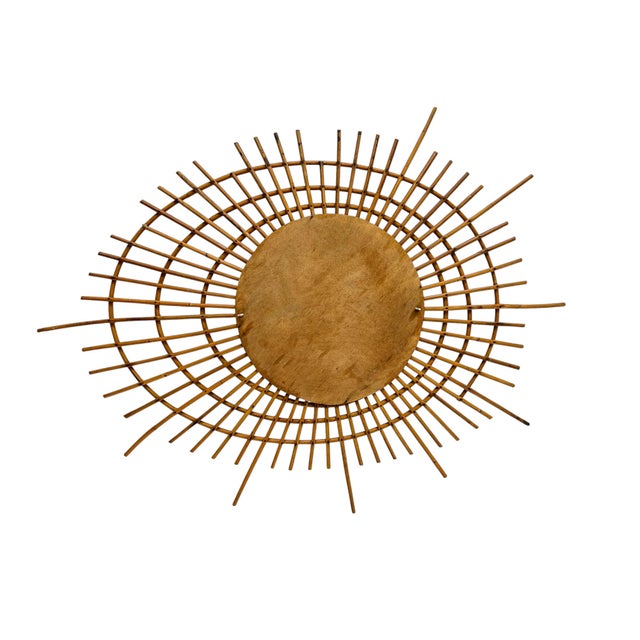 Tan Large Asymmetrical Bamboo Rattan Sunburst Mirror with Nails, 1960s For Sale - Image 8 of 9
