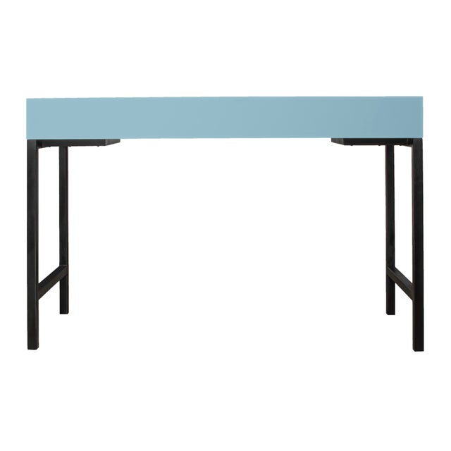 Wood Maple Writing Desk - Pool Blue For Sale - Image 7 of 8