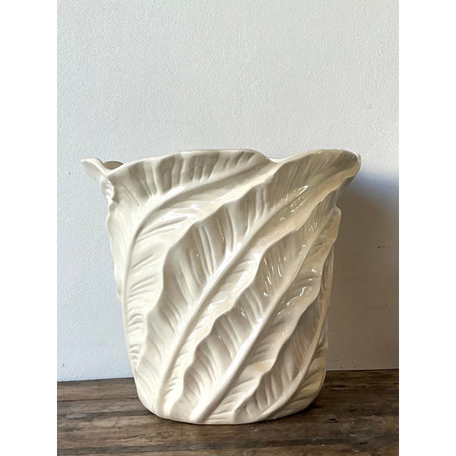 Mid-Century Modern Vintage Glazed Ceramic Banana Leaf Planter For Sale - Image 3 of 12
