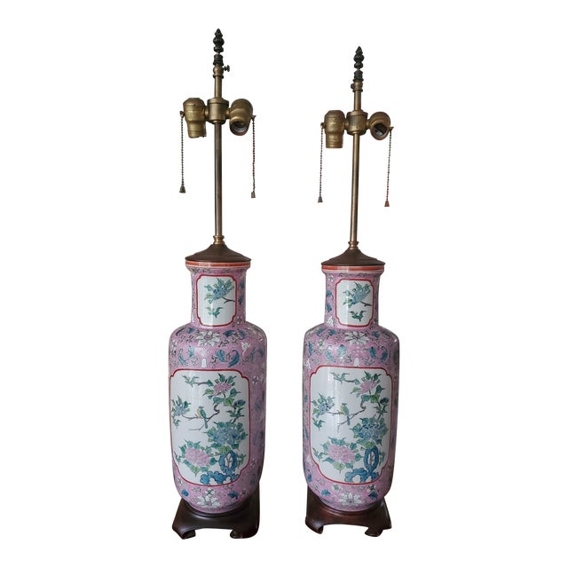 Vintage Chinese Porcelain Hollywood Regency Lamps - a Pair For Sale