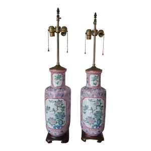 Vintage Chinese Porcelain Hollywood Regency Lamps - a Pair
