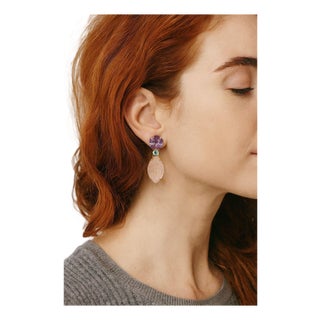 Bochic "Capri" Vintage Amethyst & Pink Topaz Pastel Earrings Set 18K Gold & Silver For Sale