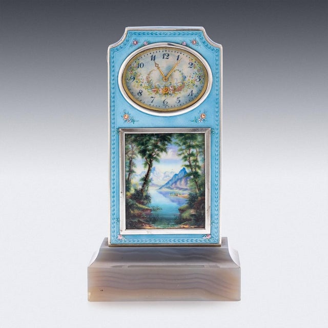 Swiss Silver and Guilloche Enamel Travel Clock, 1900s For Sale - Image 4 of 18