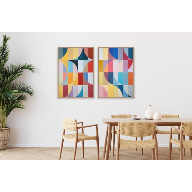 2026, Original Painting Bauhaus Diptych, Moonlight Mirrors, Colorful Grid on Watercolor Paper by Natalia Roman For Sale - Image 9 of 10