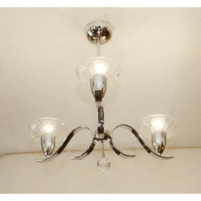 Silver Art Deco Chandelier in Glass and Nickel, 1920s For Sale - Image 8 of 8
