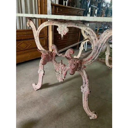 Metal Late 19th Century French Butcher Table With Marble Top, Double Bull's Head Base For Sale - Image 7 of 8