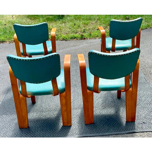 Thonet Thonet Mid Century Modern Bent Plywood Arm Chairs - Set of 4 For Sale - Image 4 of 12