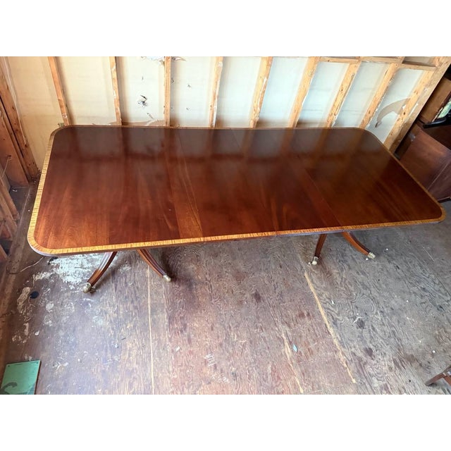 Mid 20th Century Vintage Regency Style Cross Banded Mahogany Dining Table With 2 Leaves by Biggs Furnture For Sale - Image 13 of 17