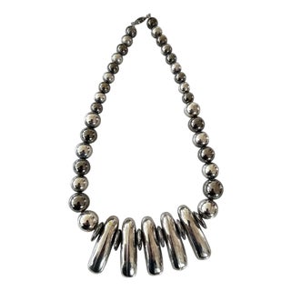 Vintage Silver Plated Large Beaded Necklace For Sale