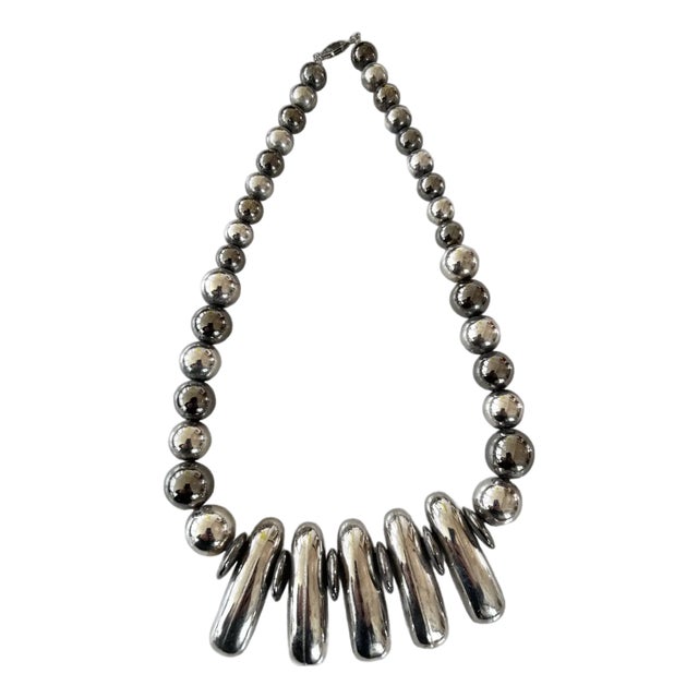 Vintage Silver Plated Large Beaded Necklace For Sale