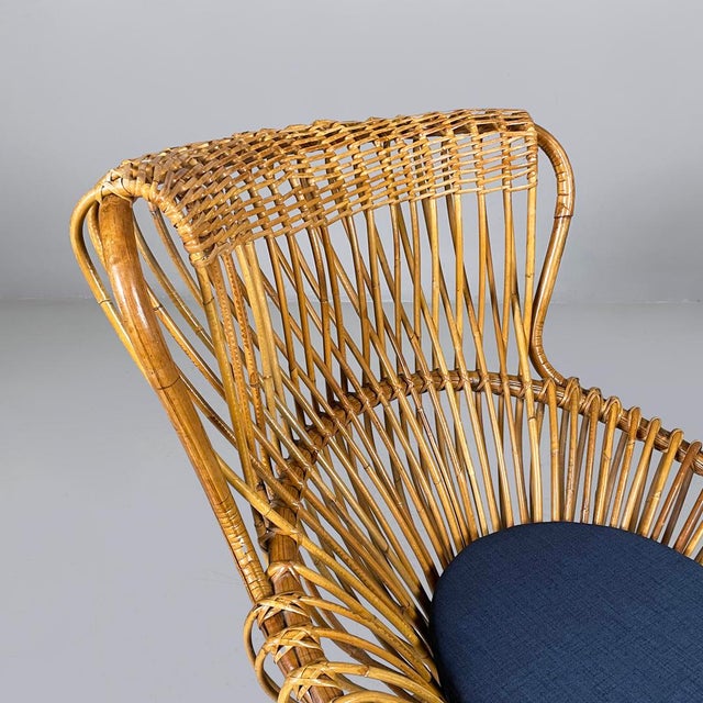 Mid-Century Modern Italian Armchair in Rattan and Fabric, 1960s For Sale - Image 9 of 18
