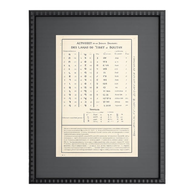 Framed French Encyclopedic Plate, Circa 1787 – Alphabet De La Langue Scavante Des Lamas Du Thibet, Ou Boutan For Sale