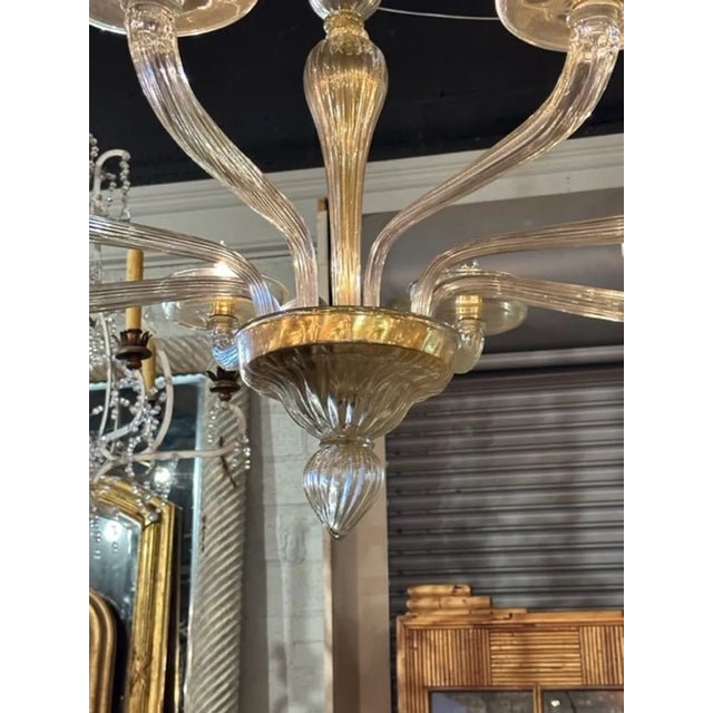 Murano Gold Glass 8-Arm Chandelier For Sale - Image 4 of 8