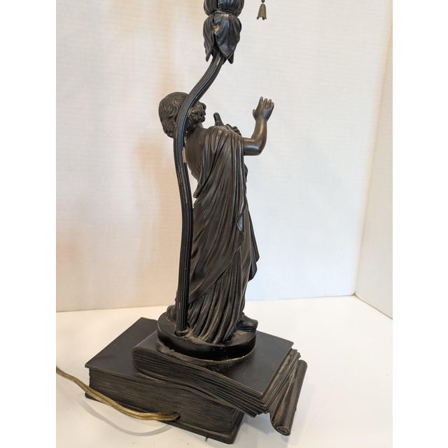 Black Antique Bronze Lamp Featuring a Girl Holding a Dove by A. Messina For Sale - Image 8 of 14