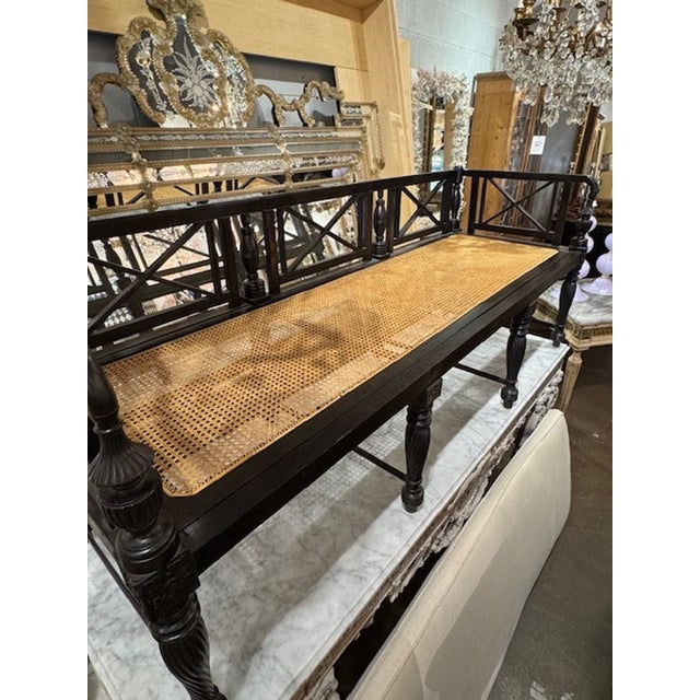 Transitional Early 20th Century Continental Style Carved and Ebonized Settee For Sale - Image 3 of 11