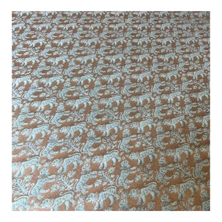 Venetian Fortuny Richelieu Fabric in Aquamarine and Silvery Gold- 2.4 Yards For Sale