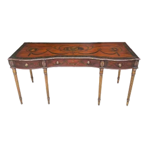 Circa 1920-1940 Adams Paint Decorated Three Drawer Console With Gilt Accents and Reeded Legs