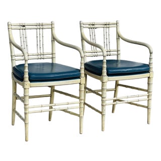 Pair of Vintage Kittinger Faux Bamboo Armchairs For Sale