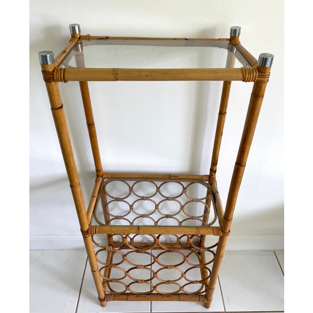 Boho Chic Mid 20th Century Rattan Shelving Unit With Wine Rack For Sale - Image 3 of 11