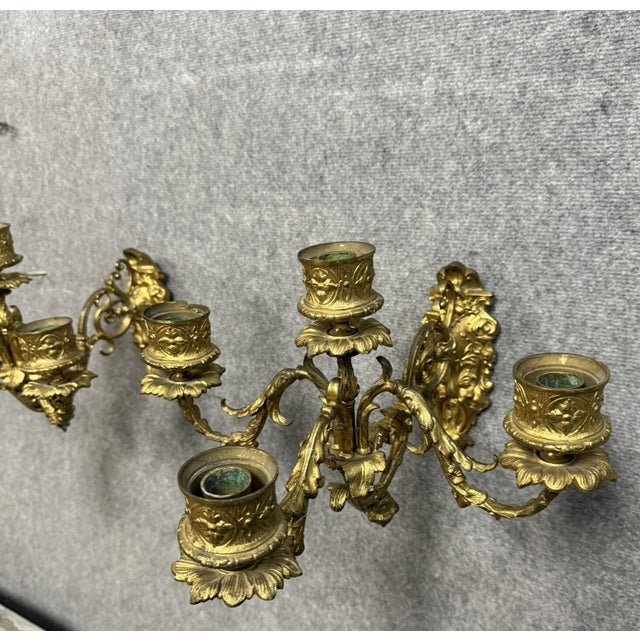 Louis XV Style Wall Sconces in Gilt Bronze, 1850s, Set of 2 For Sale - Image 5 of 7