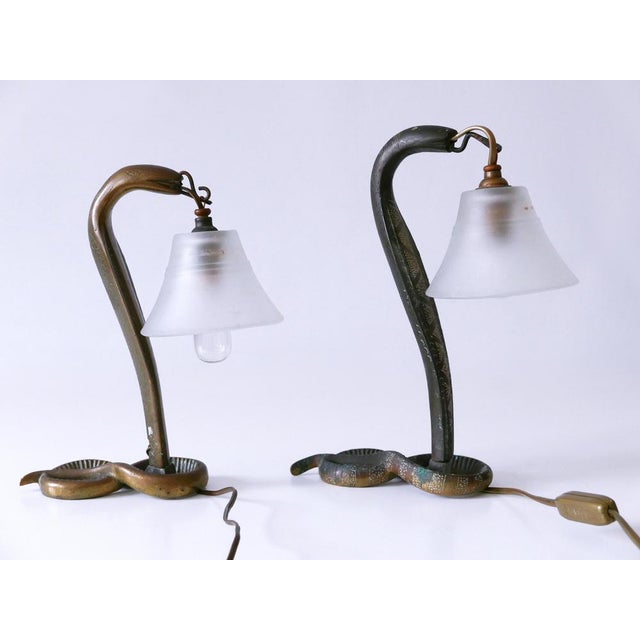Art Nouveau Bronze Cobra Table Lamps, 1890s, Set of 2 For Sale - Image 14 of 18