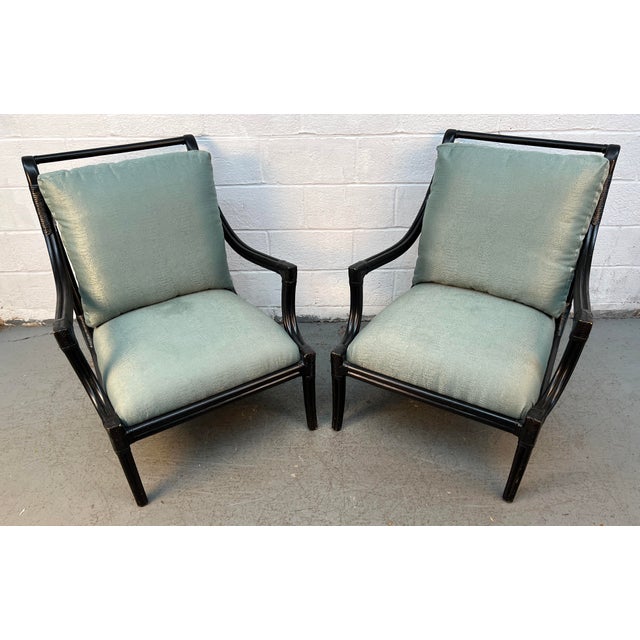 Mid-Century Chinese Chippendale Style Ebonized Bamboo Lounge Chairs by LaCor For Sale - Image 4 of 16