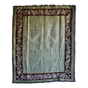 Large Late 19th Century Silk Embroidered Tablecloth Napoleon III