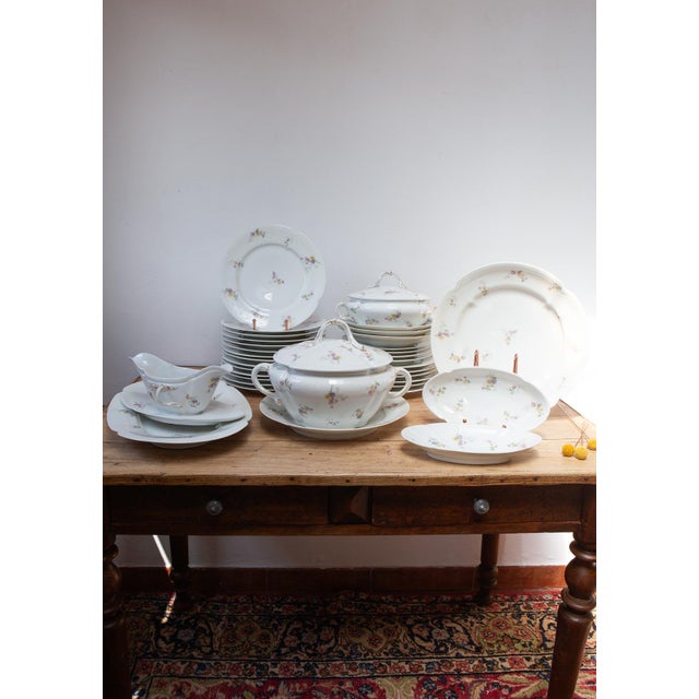 Antique French Porcelain Dinnerware with Flowers from Limoges, 1920s-1930s, Set of 39 For Sale - Image 12 of 14
