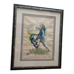 Vintage Framed Original Signed Watercolor Horse Painting