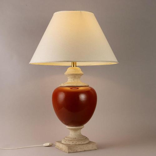Brown Vintage Table Lamp in Travertine with Marble, 1960s For Sale - Image 8 of 8