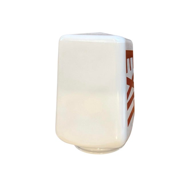 Mid 20th Century Vintage Industrial White Milk Glass Style Double Sided Exit Light Cover Shade / Sign / Globe For Sale - Image 5 of 6