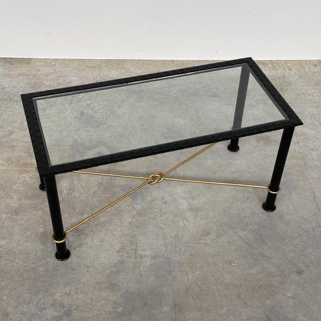 Black Vintage Textured Forged Iron and Glass Coffee Table with Gilt Knot Detail, 1970s For Sale - Image 8 of 11