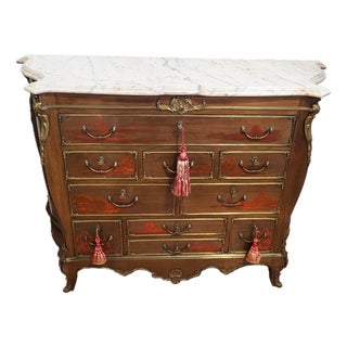 Vintage French Style Japanese Tansu Painted Bronze & Marble Top Commode Dresser For Sale