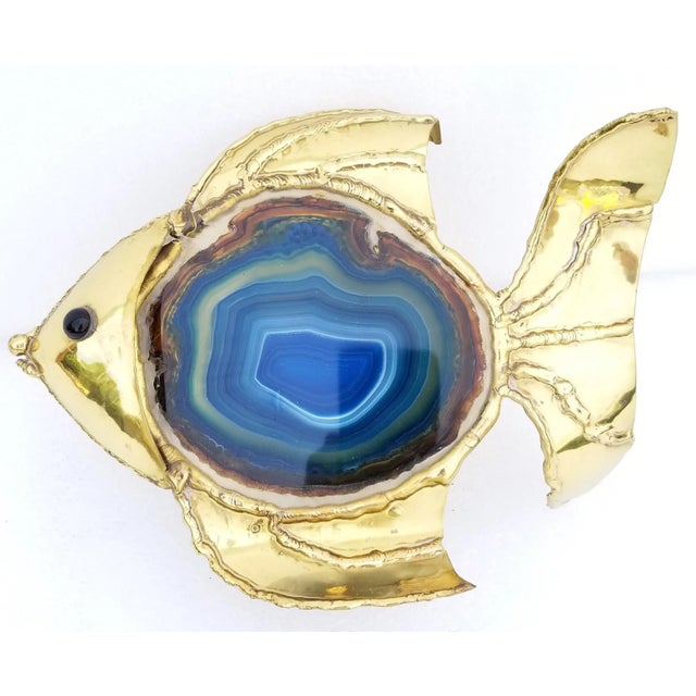 Isabelle & Robert Faure "Fish" Agate and Brass Lamp For Sale - Image 9 of 9