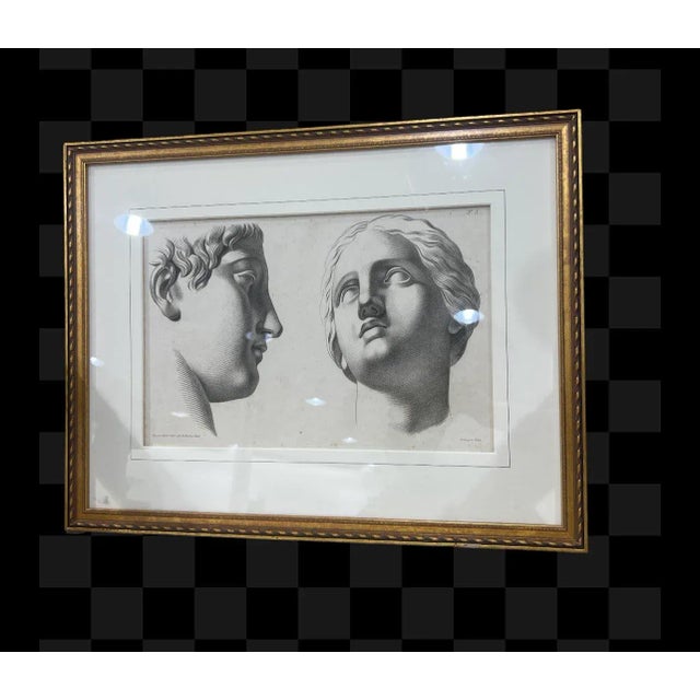 Antique French Engraving neoclassical Faces with Gilt Wood Frame Stamped from Paris like can see on pictures.