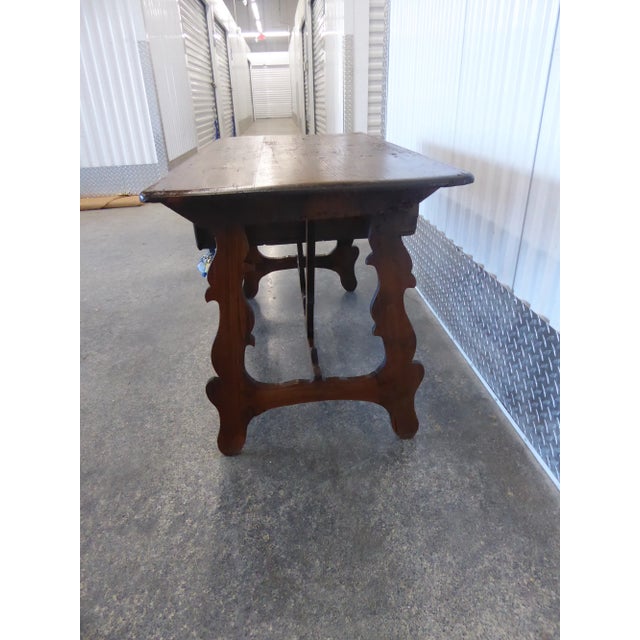 Late 17th / Early 18th Century Italian Tuscan Walnut Trestle Table with Drawer For Sale - Image 10 of 13