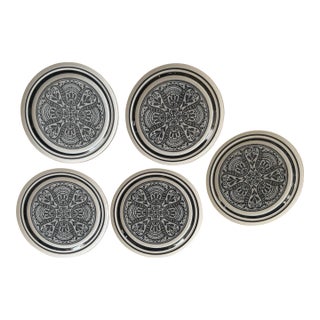 Set of 5 Noritake Primastone Dinner Plates – Malaga Pattern – Vintage Stoneware – 10.5 Inch Diameter For Sale