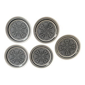 Set of 5 Noritake Primastone Dinner Plates – Malaga Pattern – Vintage Stoneware – 10.5 Inch Diameter