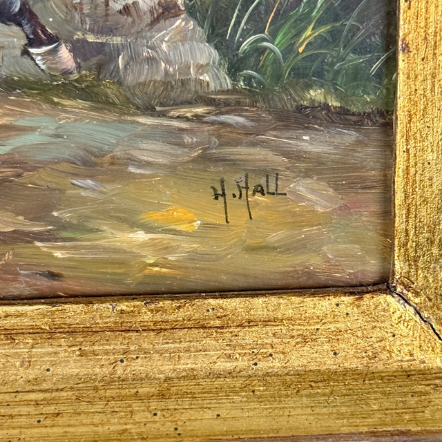 Late 19th Century Original Antique Oil on Board Painting of Gentleman Riding a Horse, Signed H. Hall, in Ornate Gilt Wood Frame For Sale In New York - Image 6 of 12