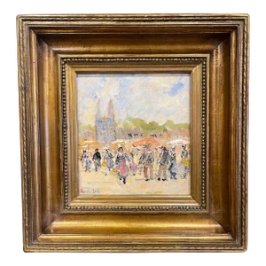 Mid-Century French Framed "Marche Breton a Quimper" Painting Signed Fanch Lel
