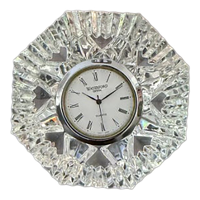 Waterford Crystal Crest Desk Clock Elegant Waterford Crystal “Crest” desk clock featuring deeply cut faceted crystal...