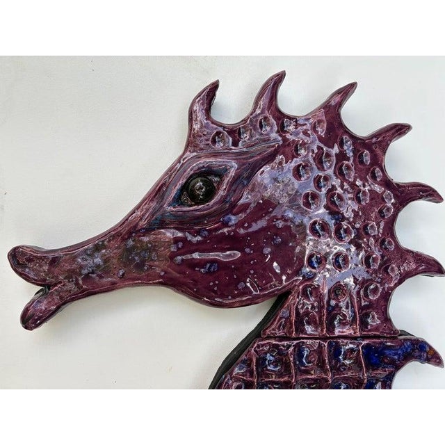 Original Large Ceramic "Seahorse" Wall Sculpture by Florida Artist Rexx Fischer Offered for sale is a very large wall-...