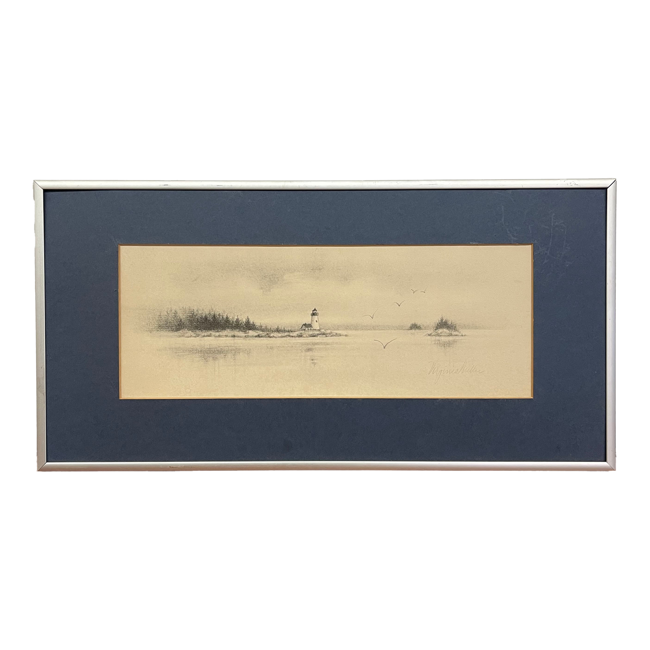 Vintage Pencil-Signed Coastal Lighthouse Lithograph by Virginia