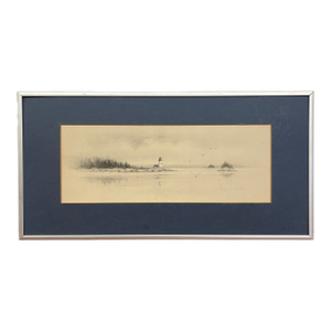 Vintage Pencil-Signed Coastal Lighthouse Lithograph by Virginia Miller for Jonah's Workshop, Searsport Maine