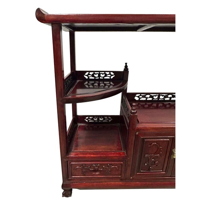 Wood Vintage Chinese Intricate Carved Hardwood Curio Cabinet, Display Shelve For Sale - Image 7 of 12