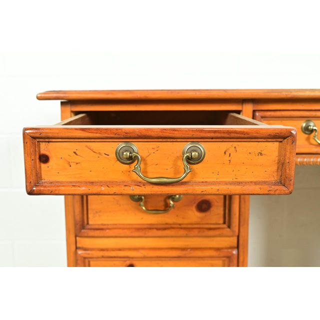Brown Sligh Furniture Georgian Carved Pine Leather Top Executive Desk, Circa 1960s For Sale - Image 8 of 13