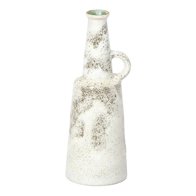 Mid-Century Modernist Ceramic Vase in Speckled Black & White Glaze With Handle For Sale