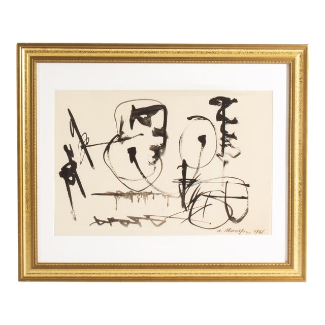 1961 Abstract Ink Painting by Walter Stomps For Sale