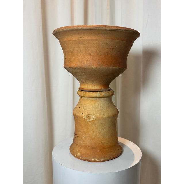 Antique Two-Piece Terracotta Hourglass Vessel – Sculptural Rustic Pottery For Sale - Image 4 of 9