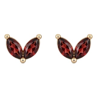 Natural Garnet Stud Earrings | Dainty 18k Gold Plated Minimalist Studs | January Birthstone Gift for Women - A Pair For Sale